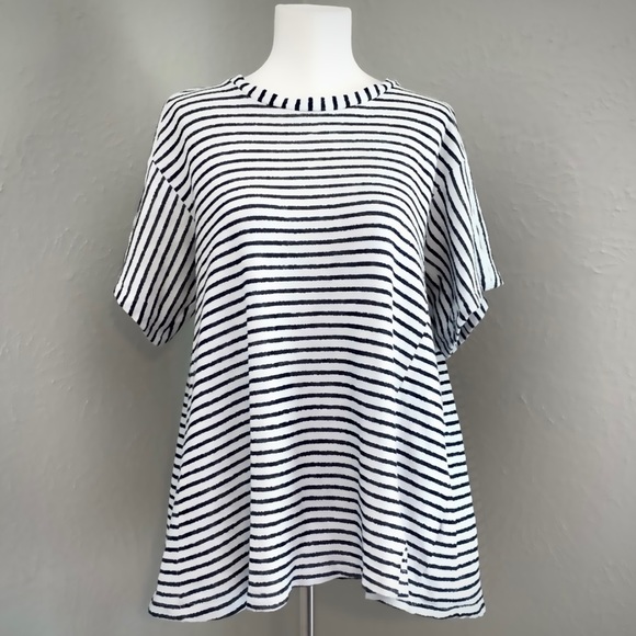 Pleione for Nordstrom Stripe Knit Flowy Top Navy M - Picture 1 of 6